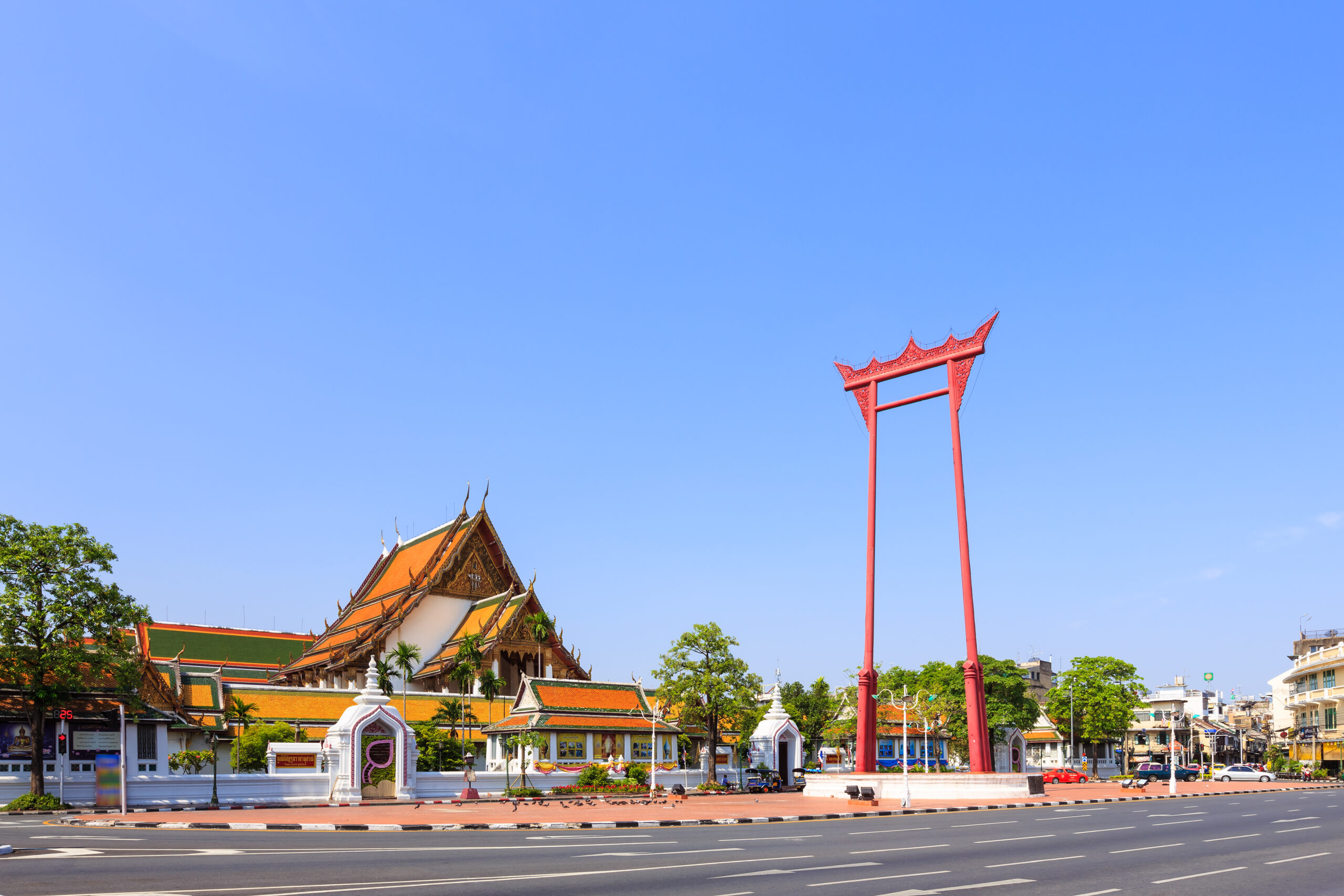 the giant swing (sao ching cha) and wat suthat temple in bangkok